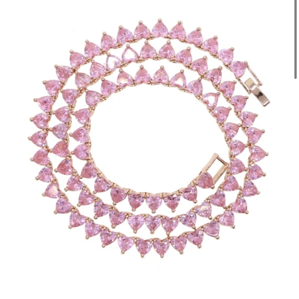 14k ROSE GOLD PLATED PINK TENNIS NECKLACE
